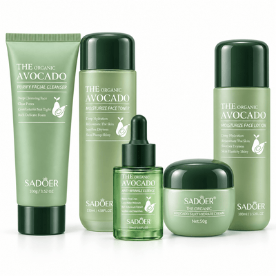 Set SADOER Avocado 5 Produse – Curățare + Toner + Ser + Cremă + Loțiune Facială