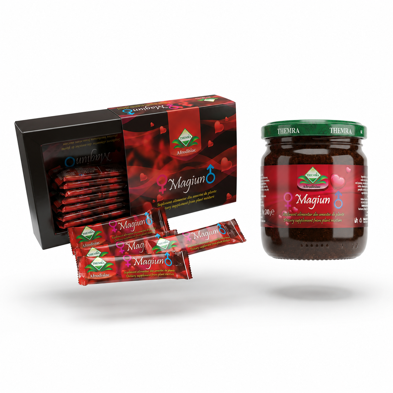 Pachet Themra Duo – Miere Afrodisiacă 240g + 12 Plicuri 15g | Acasă și La Drum