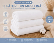 Set 3 paturi muselina alb 70x70 bebelusi