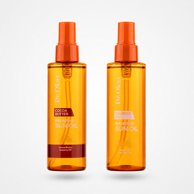 Duo Sun Glow Dr. Okay – Ulei de Bronzare cu Cacao & Ulei cu Morcov