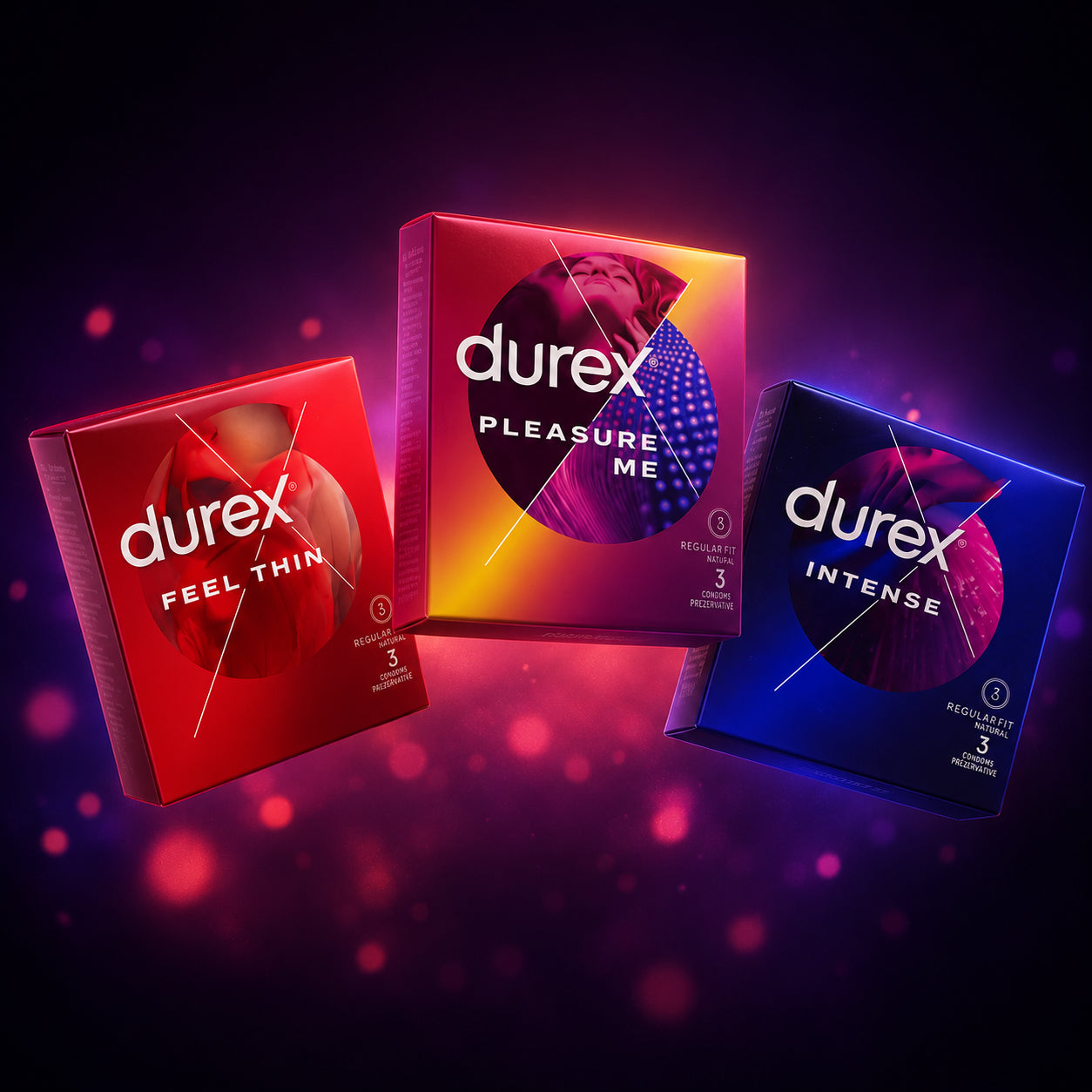 Set Durex – Mix Feel Thin, Pleasure Me și Intense – 3 Tipuri
