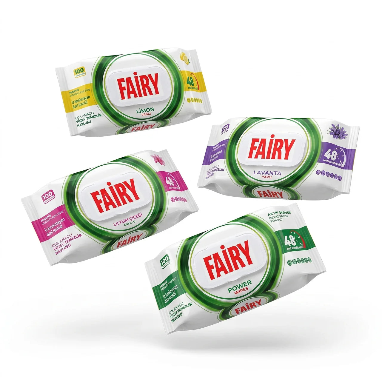 Pachet Fairy Șervețele Umede – 4 Arome x100 Buc (400 Total): Lămâie, Lavandă, Crin & Power