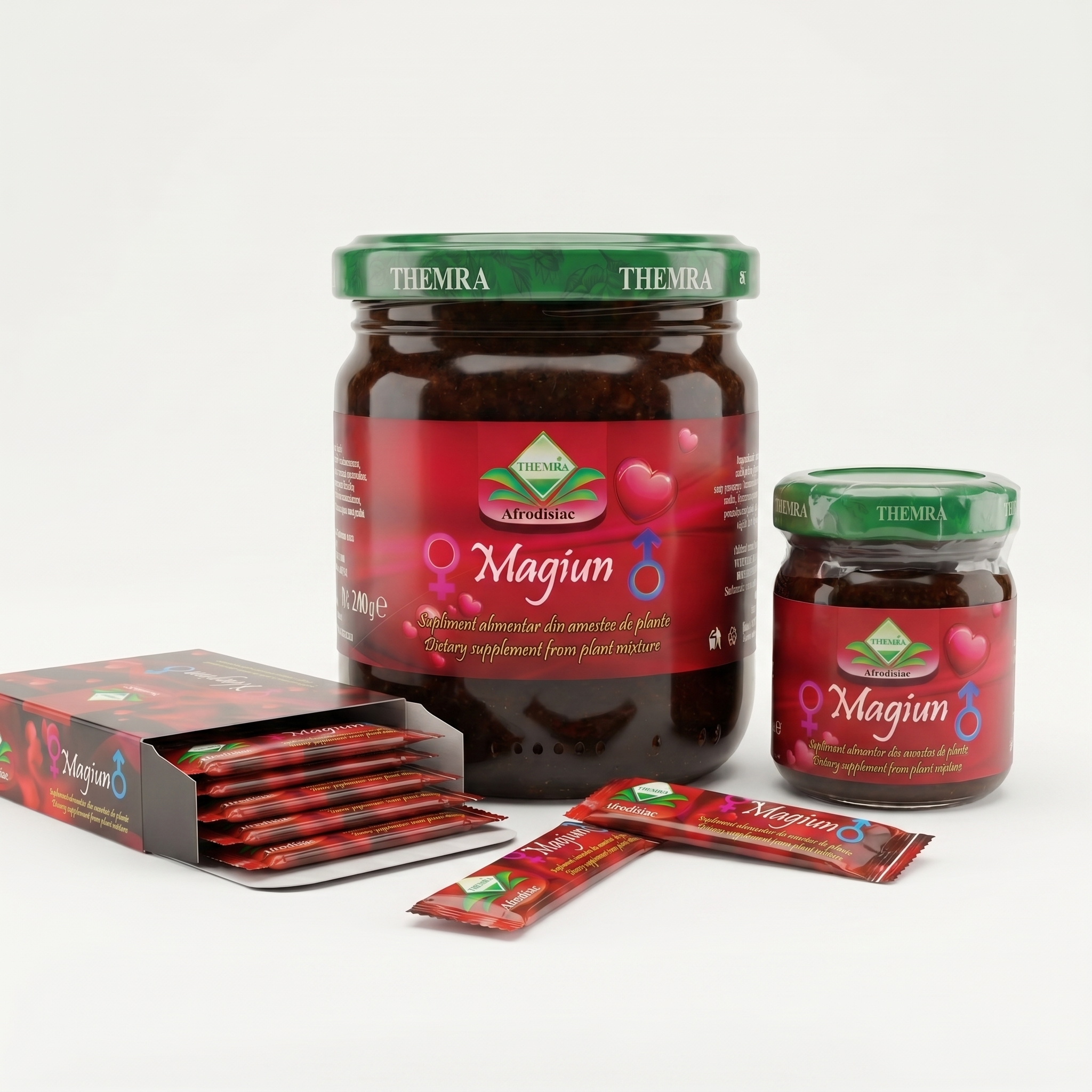 Pachet Themra Complet – Miere 240g + Magiun 43g + 12 Plicuri | Toată Gama Originală