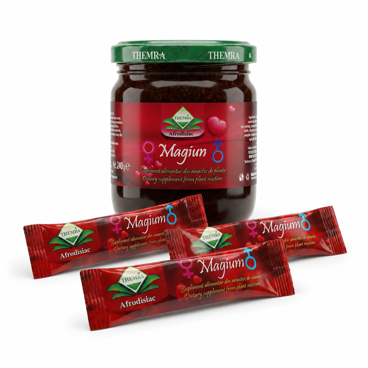 Pachet Themra borcan magiun afrodisiac 43g plus 3 plicuri cadou