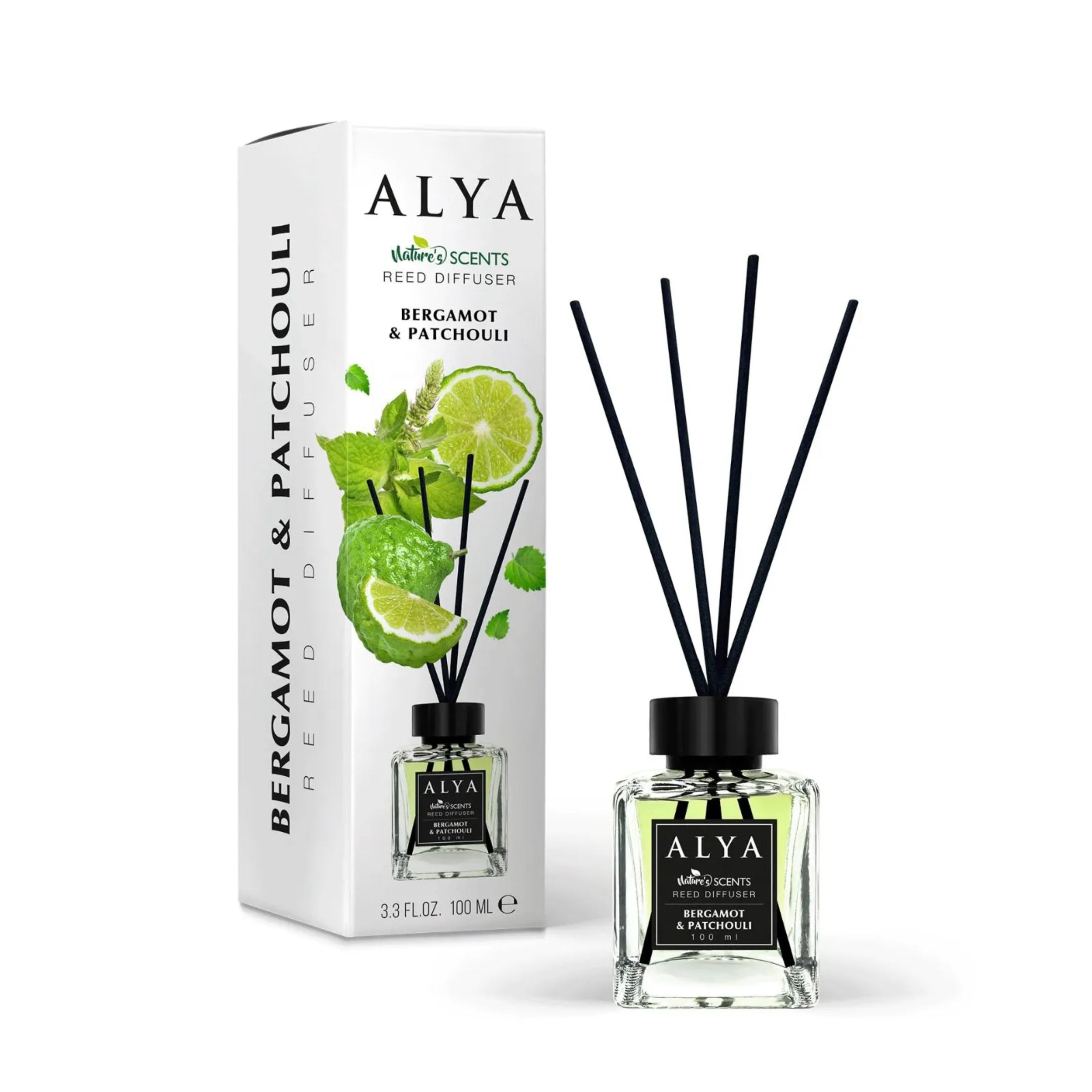 Odorizant de Cameră Alya Bergamot și Patchouli 100ml – Reed Diffuser cu Bețișoare din Ratan
