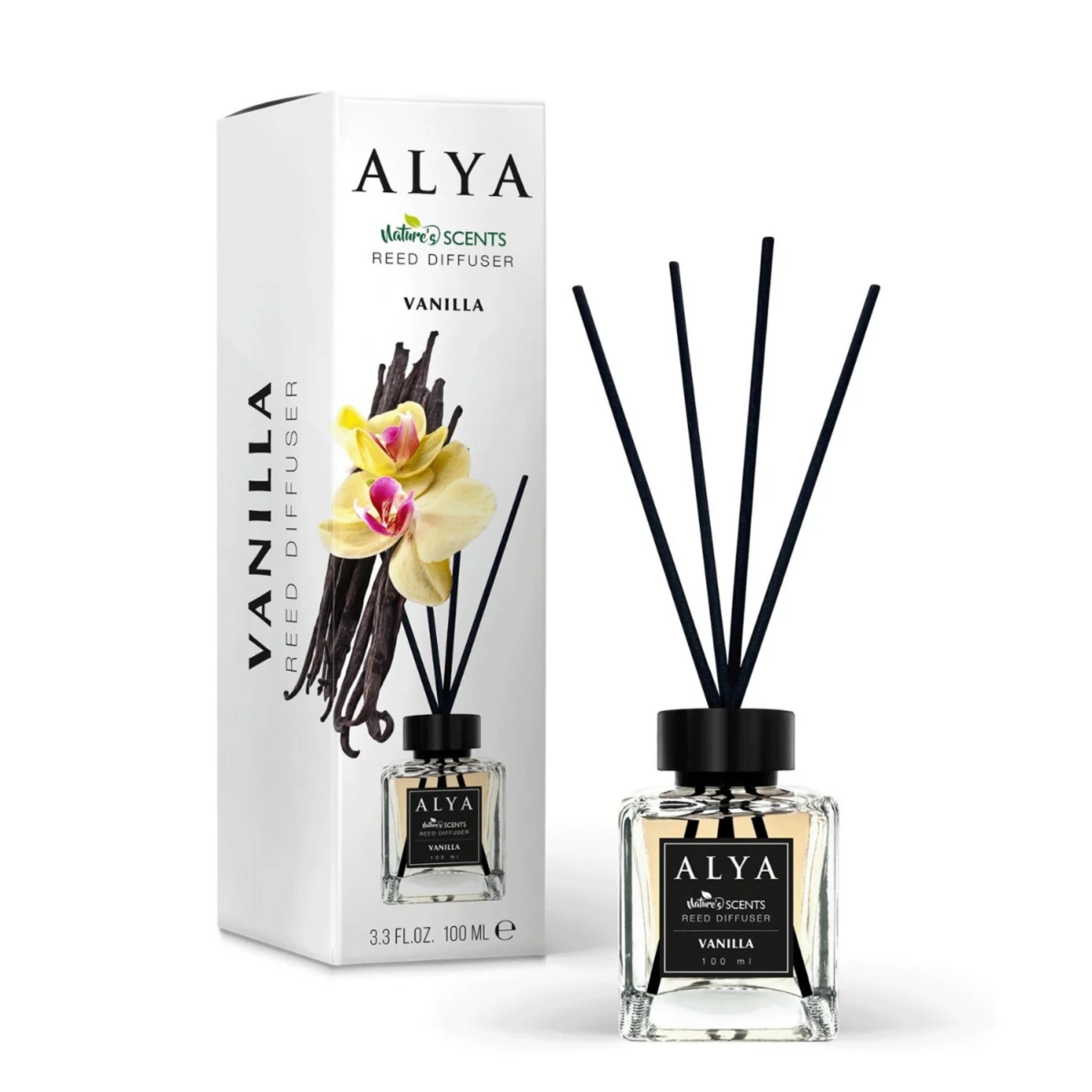 Odorizant de Cameră Alya Vanilie 100ml – Reed Diffuser cu Bețișoare din Ratan
