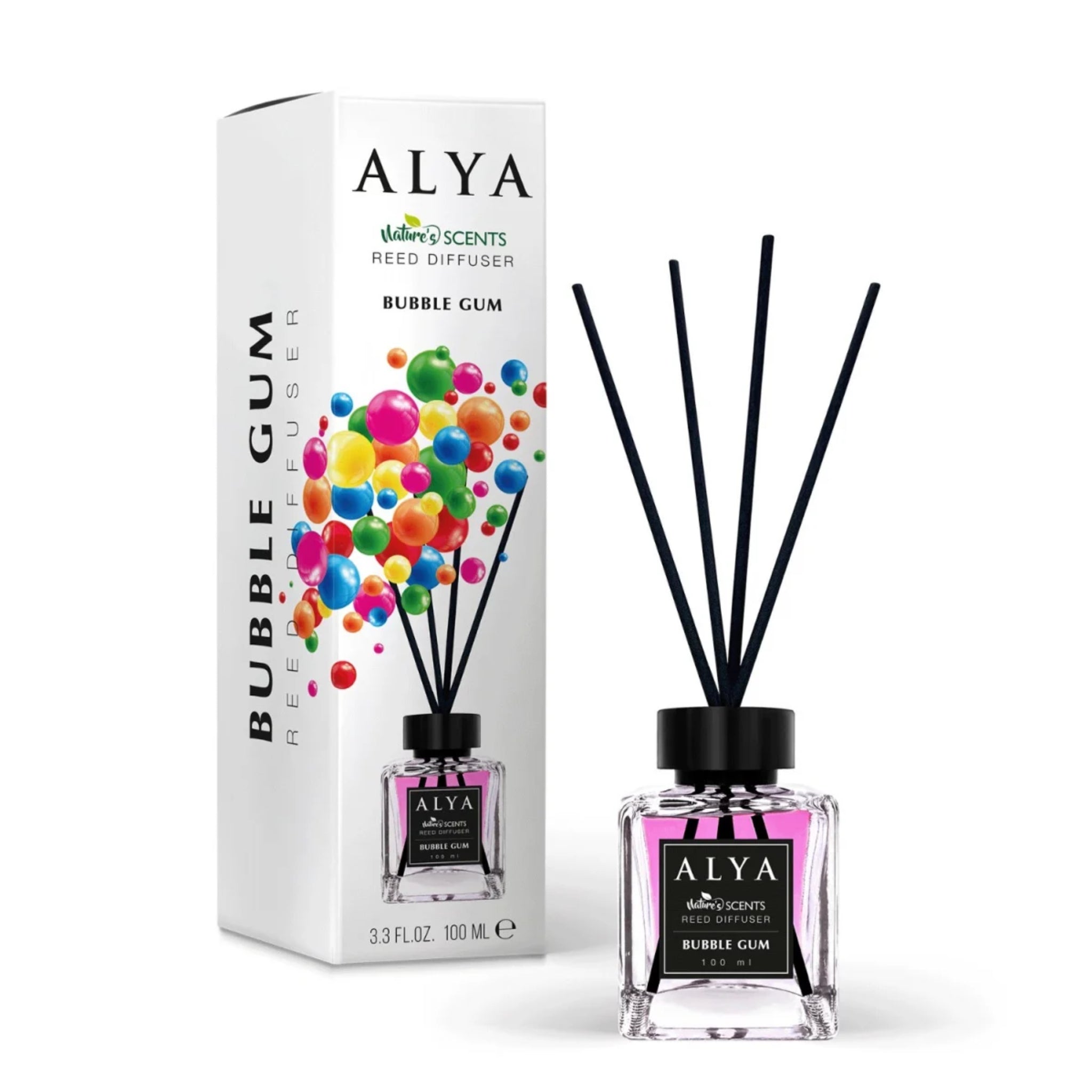 Odorizant de Cameră Alya Gumă de Mestecat 100ml – Reed Diffuser cu Bețișoare din Ratan