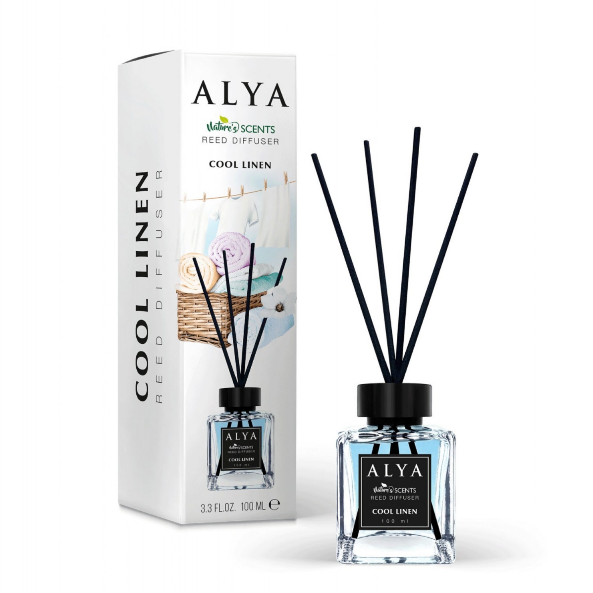 Odorizant de Cameră Alya Lenjerie Curată 100ml – Reed Diffuser cu Bețișoare din Ratan