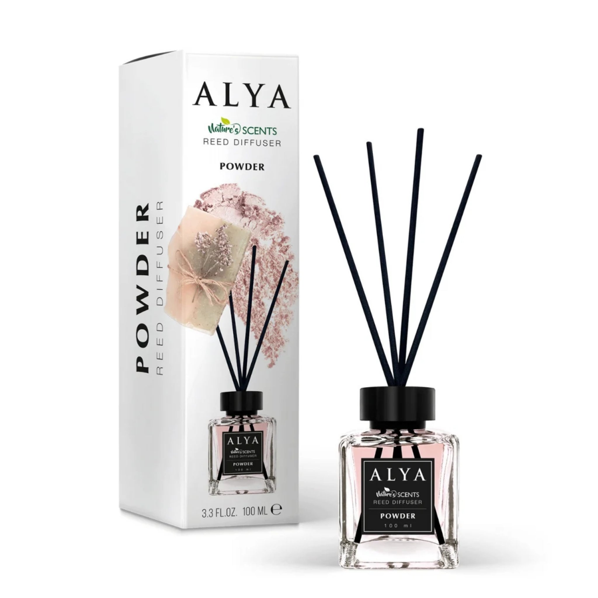 Odorizant de Cameră Alya Pudră 100ml – Reed Diffuser cu Bețișoare din Ratan