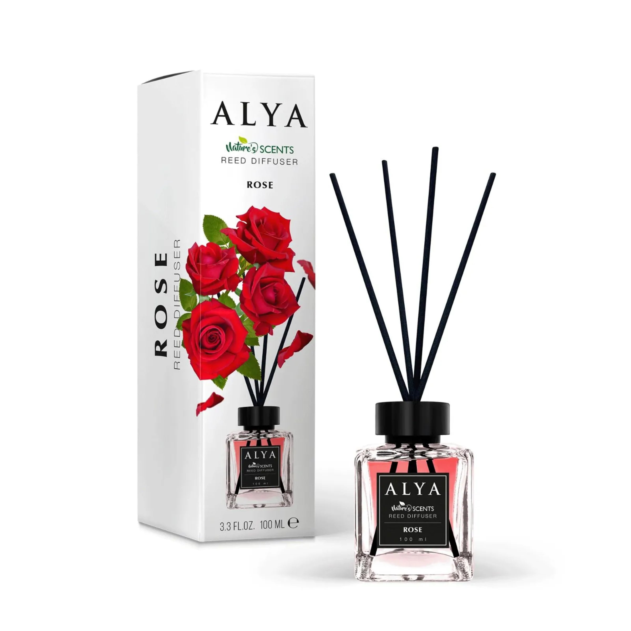 Odorizant de Cameră Alya Trandafir 100ml – Reed Diffuser cu Bețișoare din Ratan