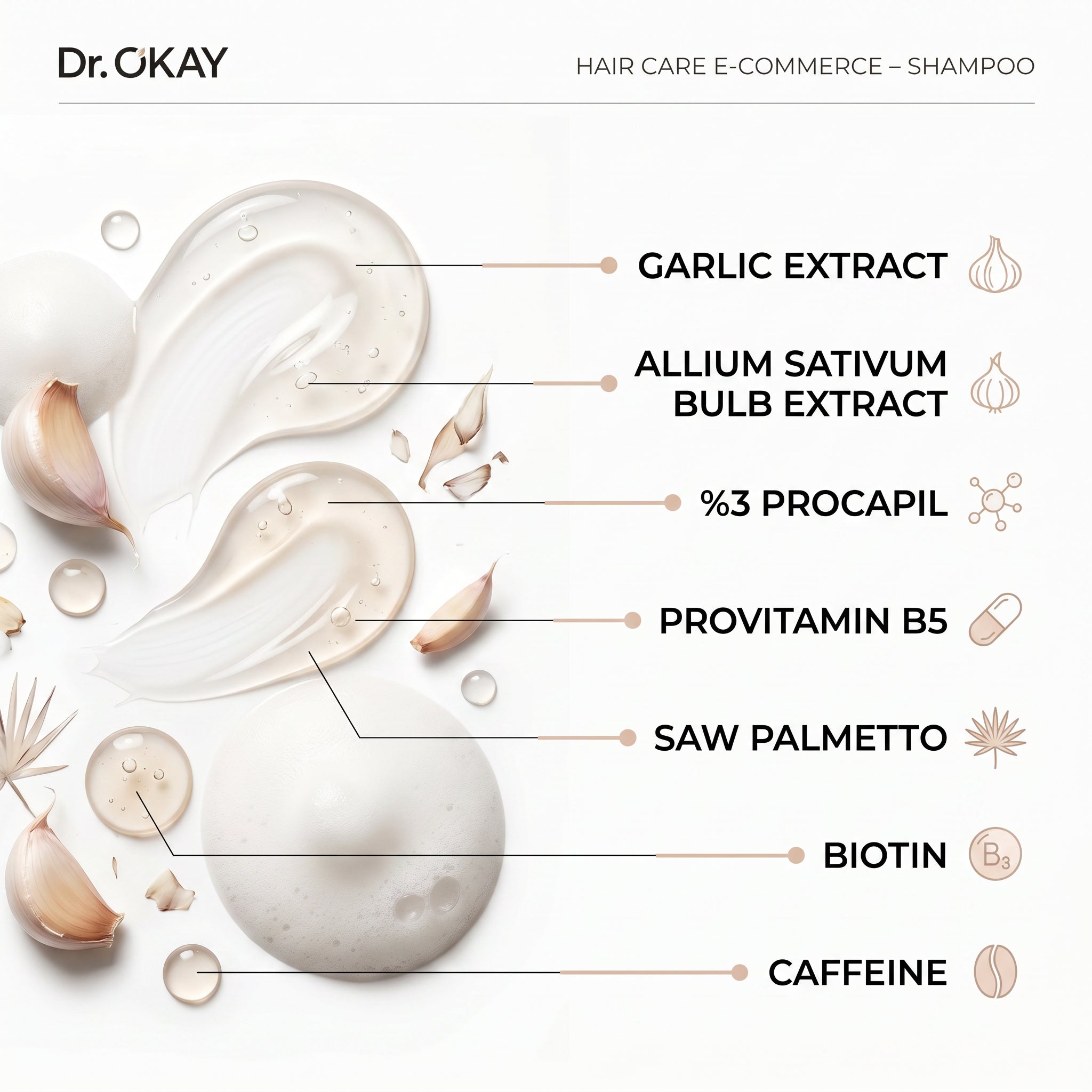 Dr. Okay Garlic Extract Shampoo – Șampon Profesional Fortifiant cu Biotină și Cafeină 300ml