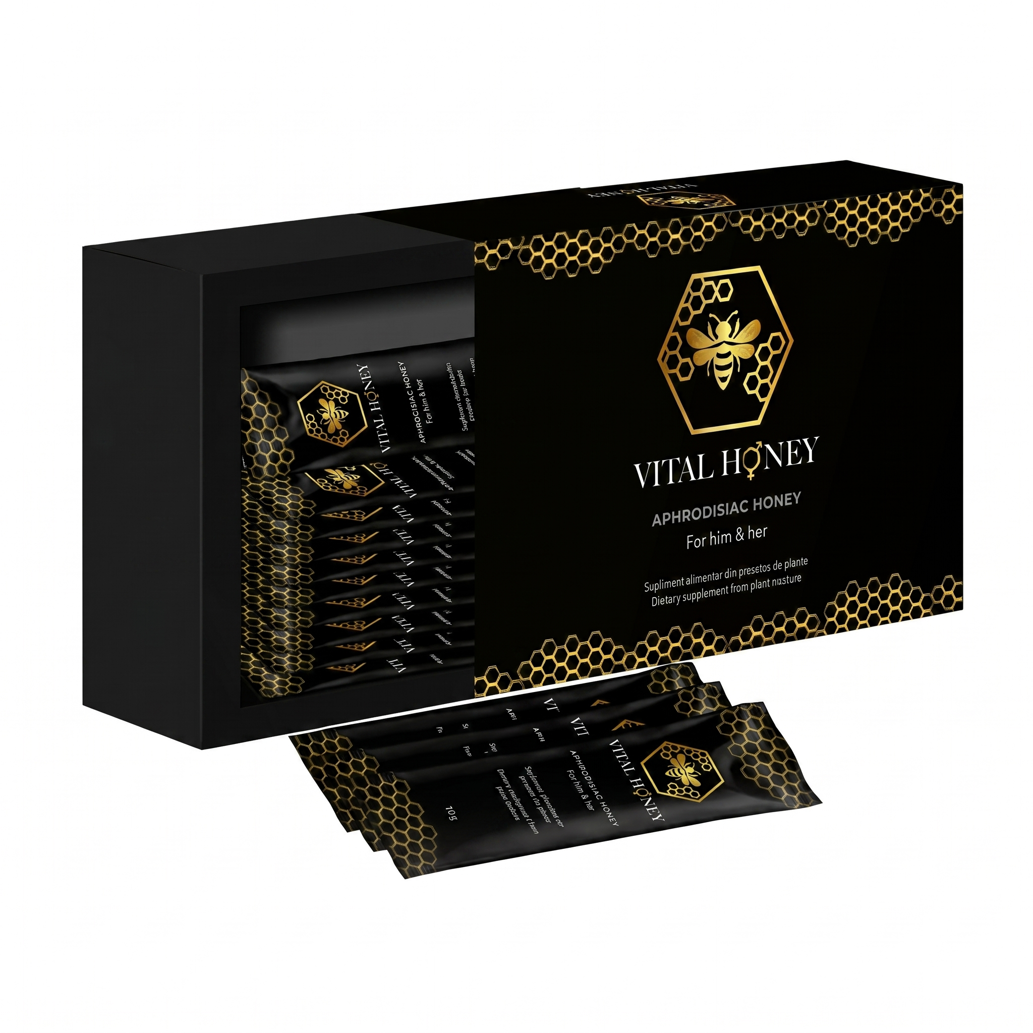 Vital Honey – Miere Naturală cu Plante, 12 Plicuri x 12g | Energie și Vitalitate Premium